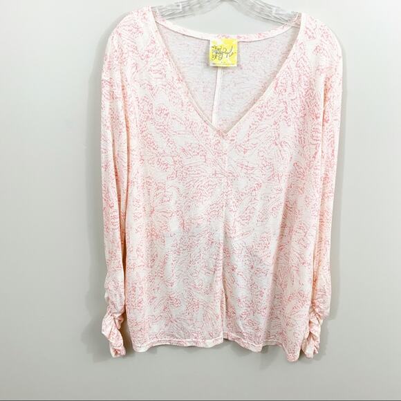 Free People Sahara Printed Asymmetrical Hem Pink/Cream Top - Picture 2 of 6